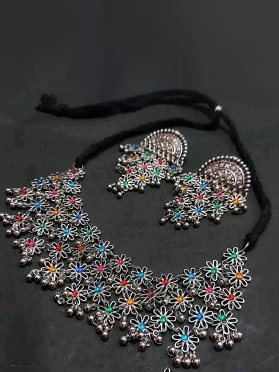 

PRASUB Stainless Steel Silver-Plated Choker Necklace & Earrings