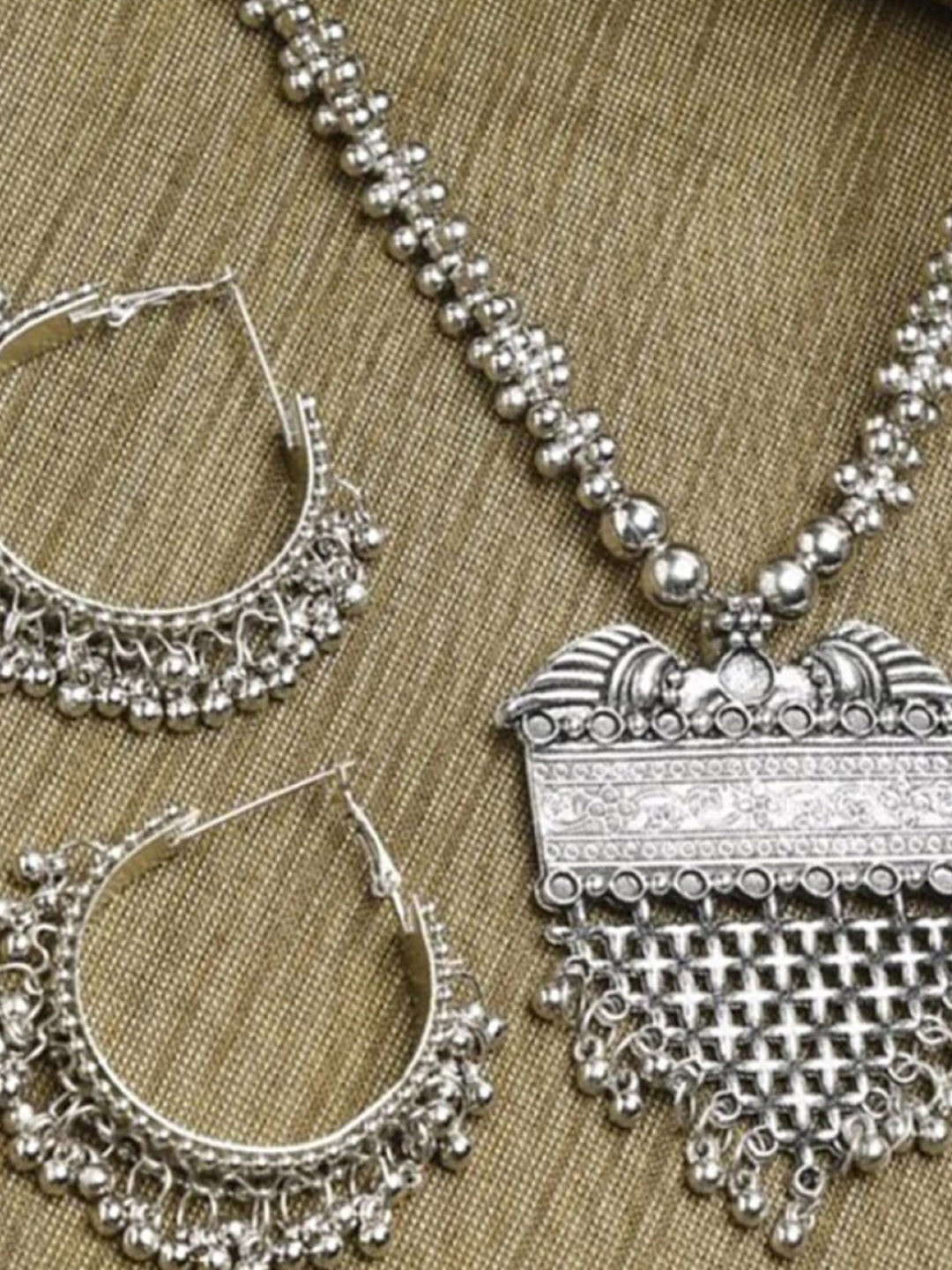 

PRASUB Silver-Plated Necklace & Earrings with Bangle Set