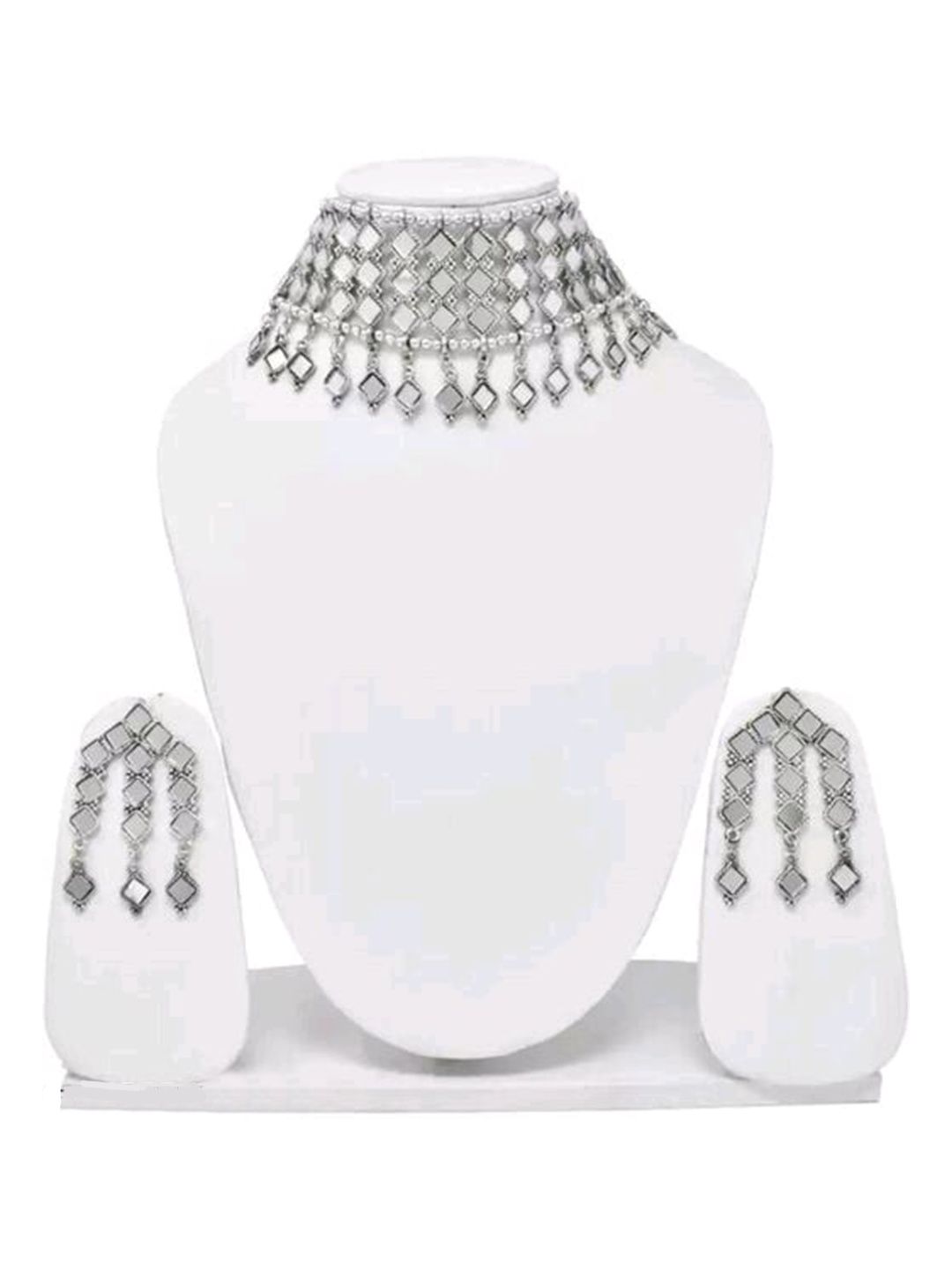 

PRASUB Set Of 2 Sterling Silver-Plated Necklace & Earrings