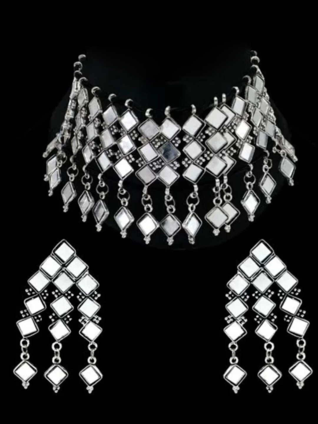 

PRASUB Silver-Plated Studded Jewellery Set