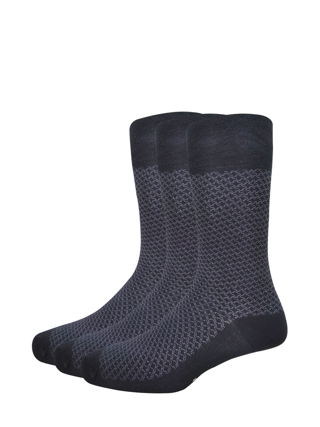 

Louis Philippe Men Pack Of 3 Patterned Calf-Length Socks, Black