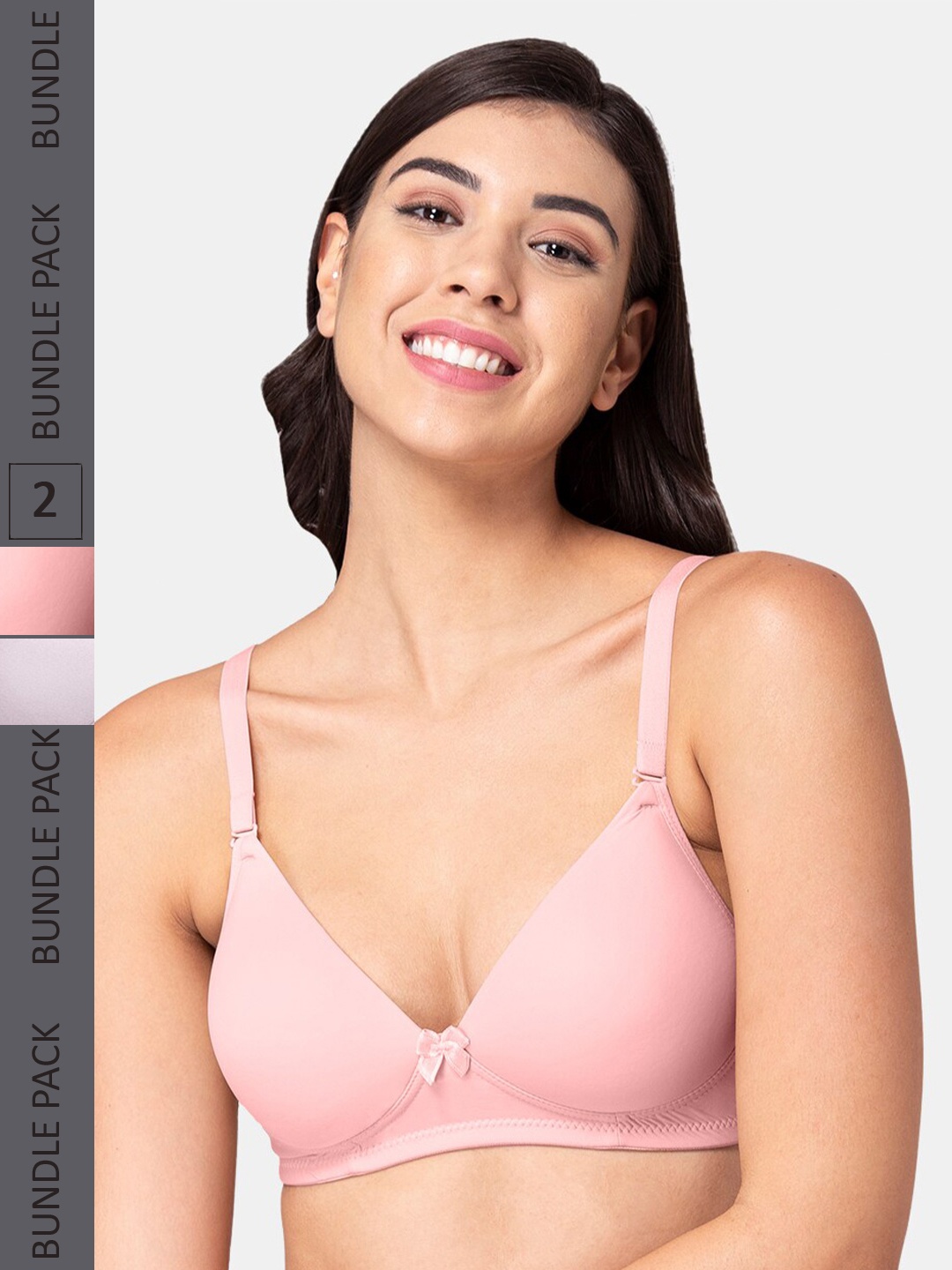 

Tweens Pack Of 2 Lightly Padded Multiway Strap Full Coverage T-Shirt Bra All Day Comfort, Pink