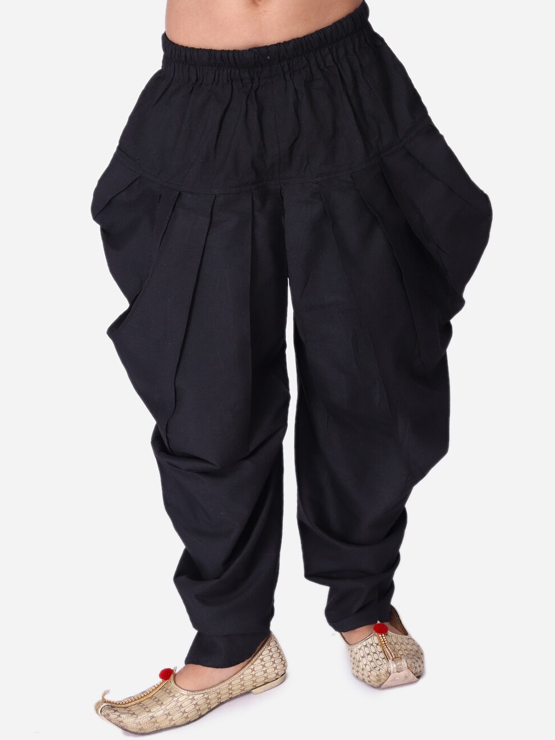 

NAMASKAR Boys Silk Straight-Fit With Gathers And Pleats Patiala, Black