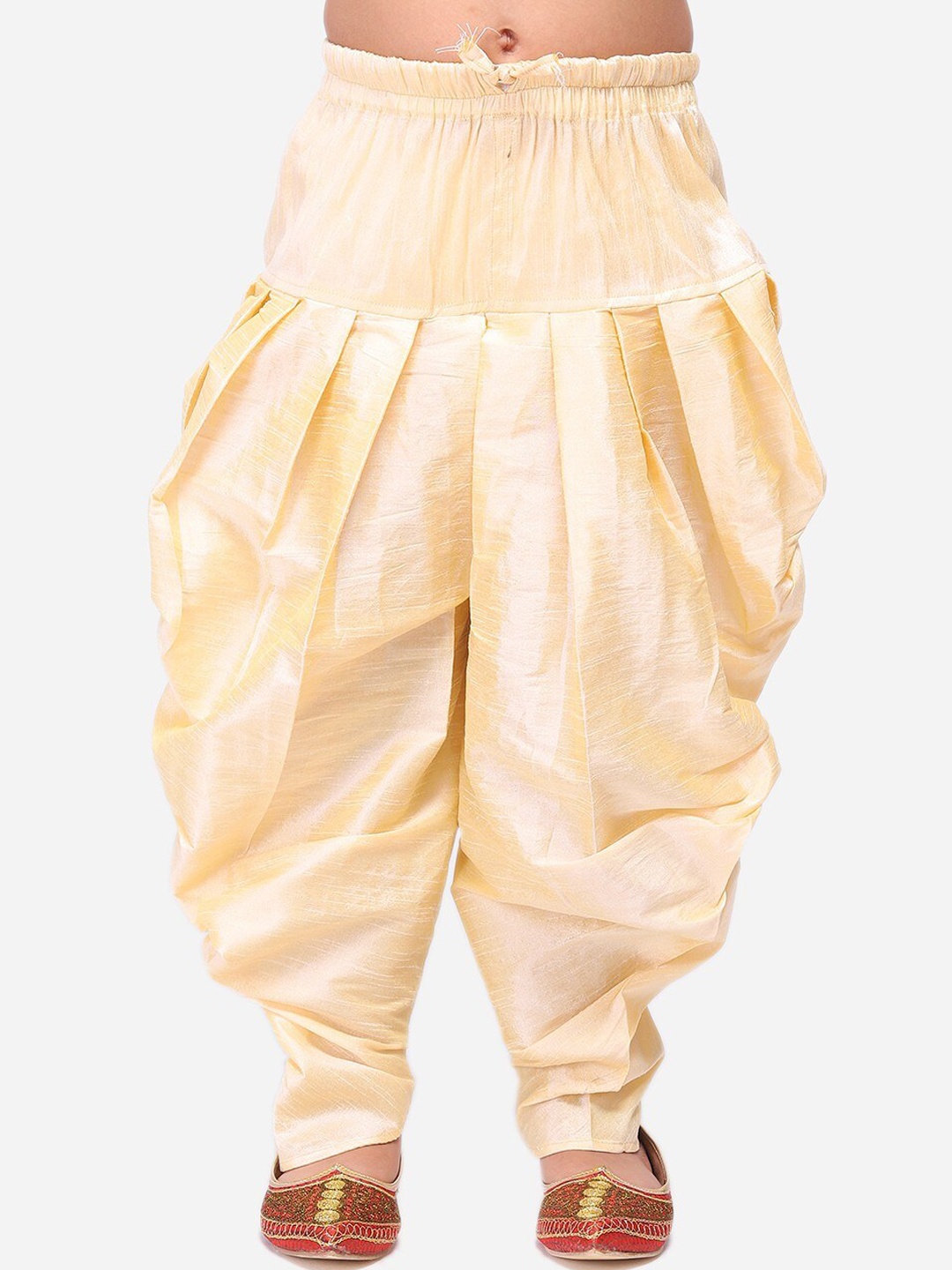 

NAMASKAR Boys Silk Straight-Fit With Gathers And Pleats Patiala, Gold