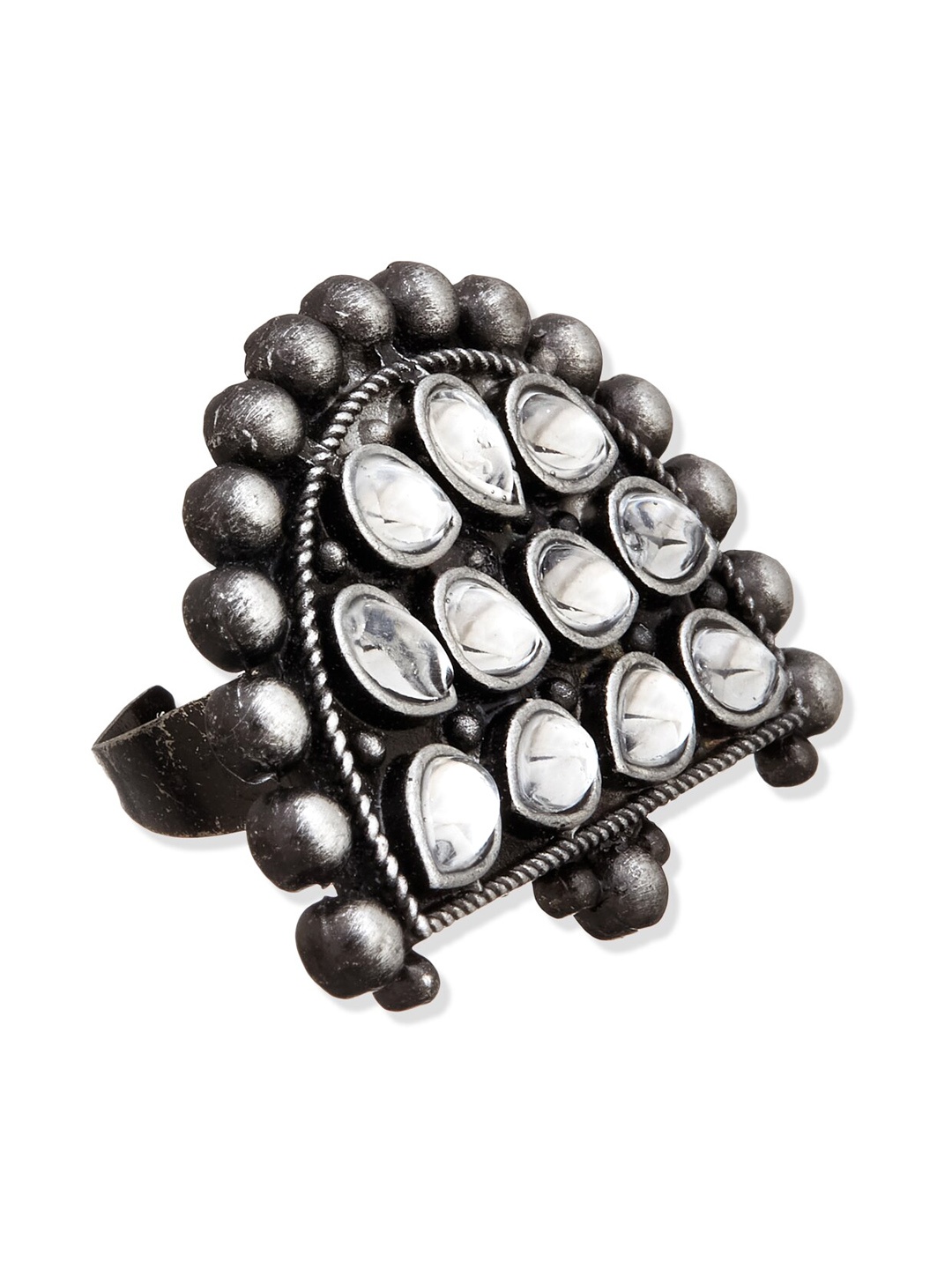 

ATIBELLE Set Of 2 Silver-Plated Stone-Studded Finger Rings
