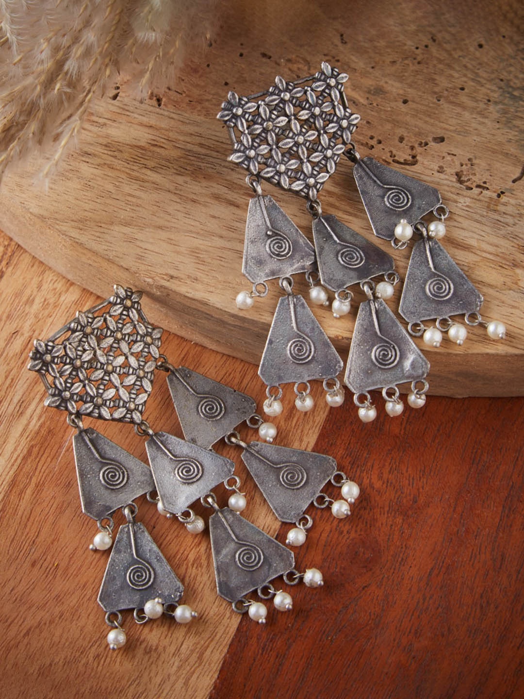 

ATIBELLE German Silver Silver-Plated Contemporary Drop Earrings