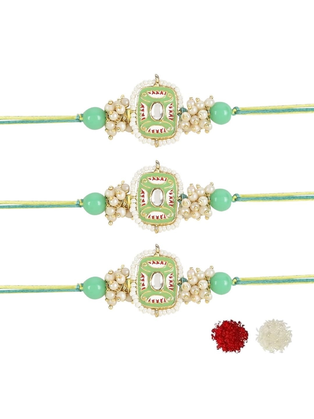 

I Jewels Set Of 3 Kundan Studded Rakhi, Gold