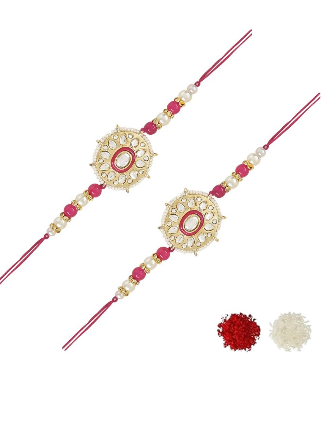 

I Jewels Set Of 2 Kundan Studded Thread Rakhis, Pink