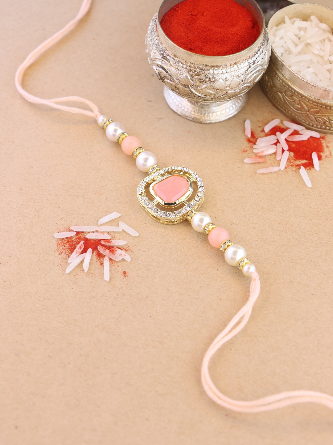 

I Jewels Kundan Studded & Beaded Rakhi, Gold
