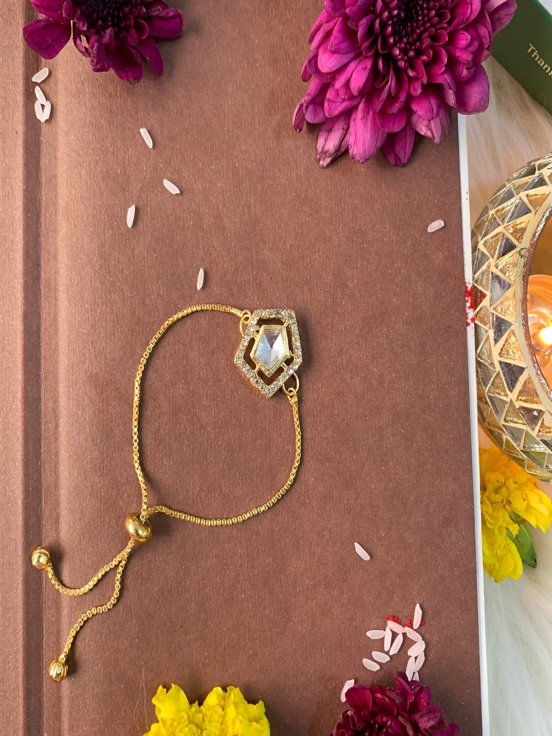 

I Jewels Gold Plated Kundan-Studded Hanging Lumba Rakhi