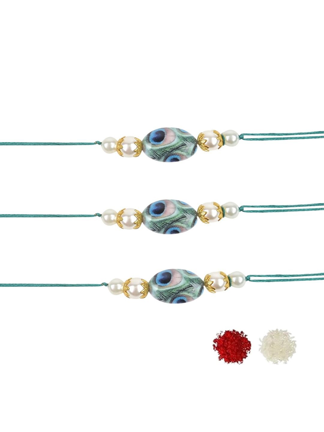 

I Jewels Set Of 3 Kundan Studded Thread Rakhis, Green