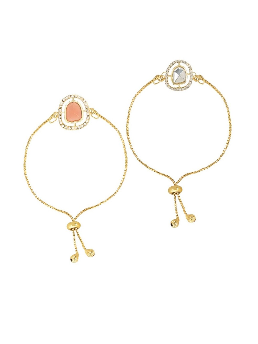 

I Jewels Women Set Of 2 Stone-Studded Lumba Rakhis, Gold