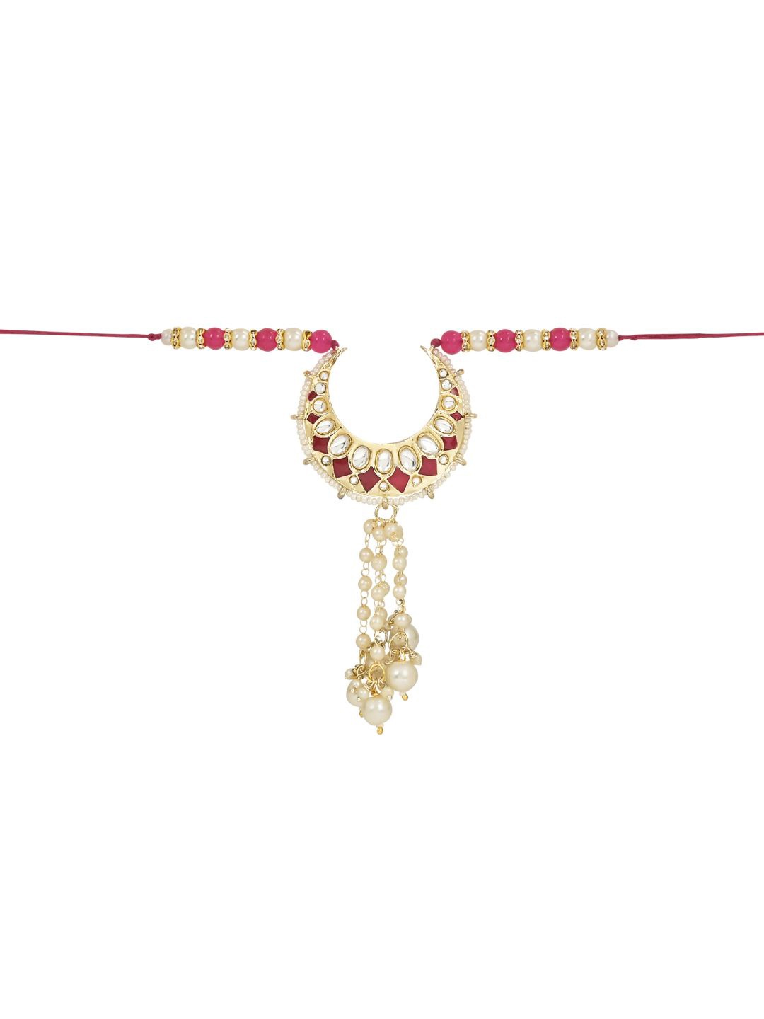 

I Jewels Women Kundan Studded & Pearls Beaded Hanging Lumba Thread Rakhi, Pink