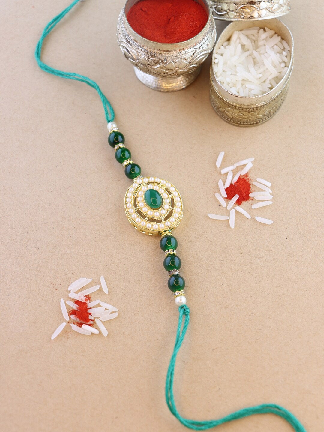 

I Jewels Kundan Studded Thread Rakhi, Green