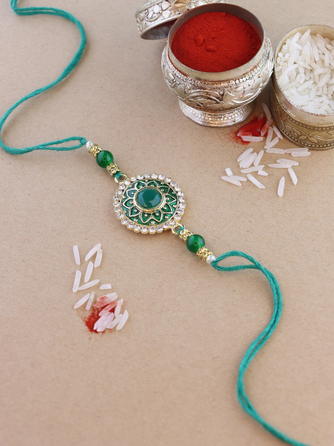 

I Jewels Kundan Studded Thread Rakhi, Green