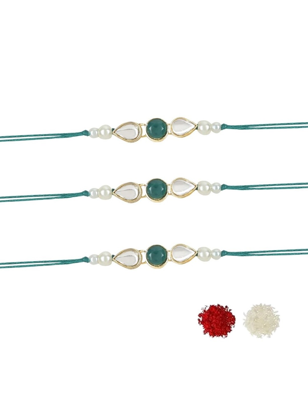 

I Jewels Set Of 3 Kundan-Studded Rakhis, Green