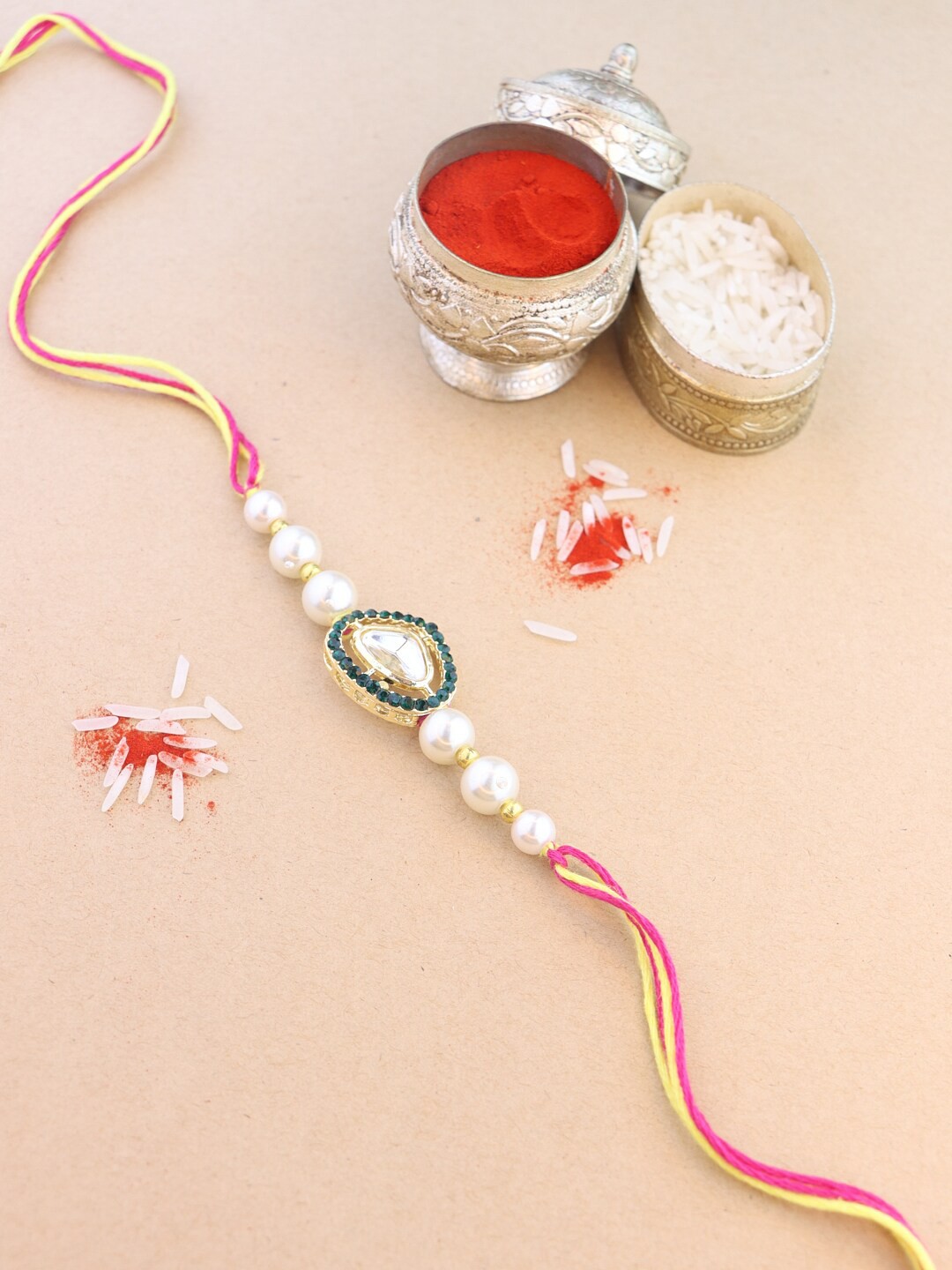 

I Jewels Kundan Studded Thread Rakhi, Yellow