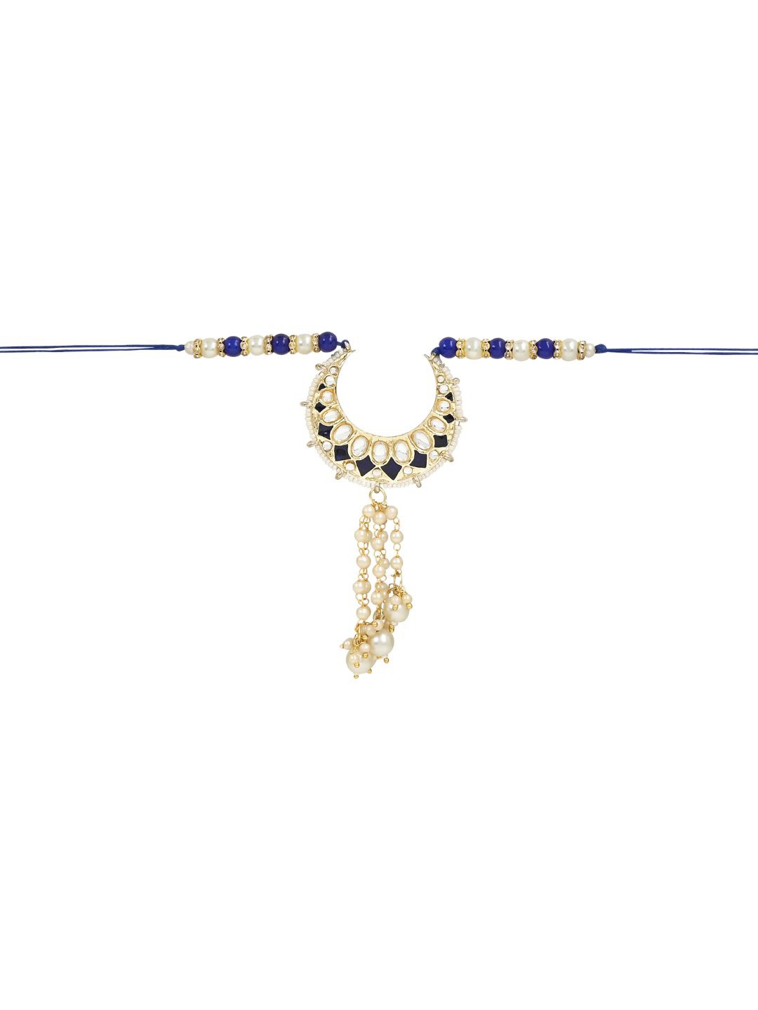 

I Jewels Women Kundan Studded & Pearl Beaded Hanging Lumba Rakhi, Blue