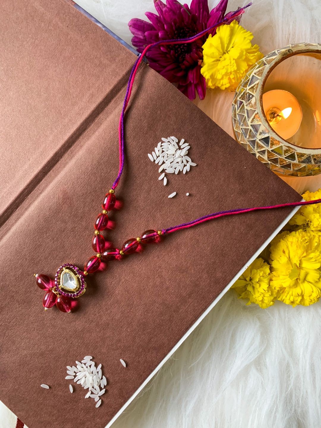 

I Jewels Women Stone Studded & Beaded Lumba Rakhi, Gold