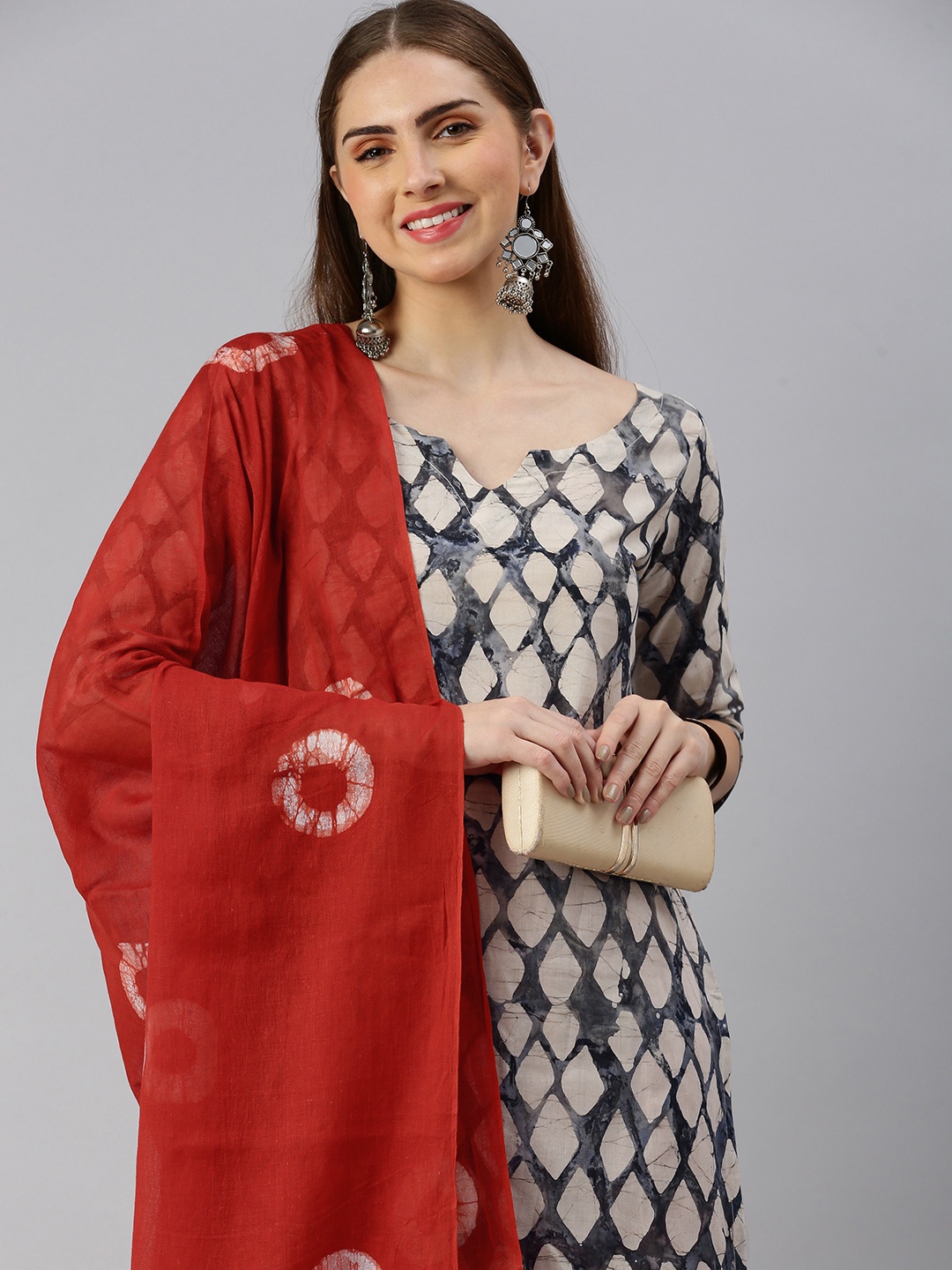 

flaher Women Printed Regular Pure Cotton Kurta with Salwar & With Dupatta, Grey