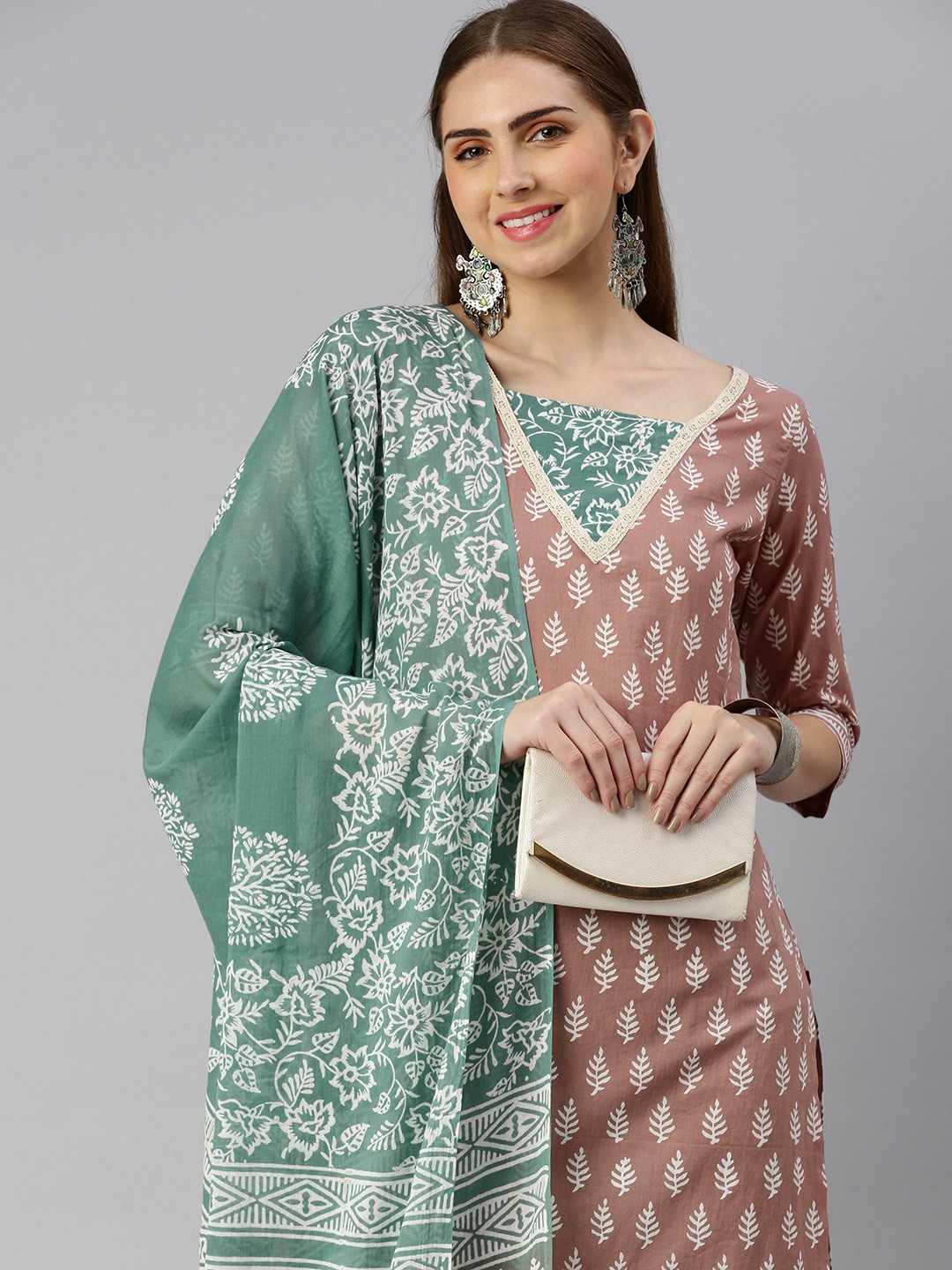 

flaher Women Ethnic Motifs Printed Regular Pure Cotton Kurta with Salwar & With Dupatta, Mauve