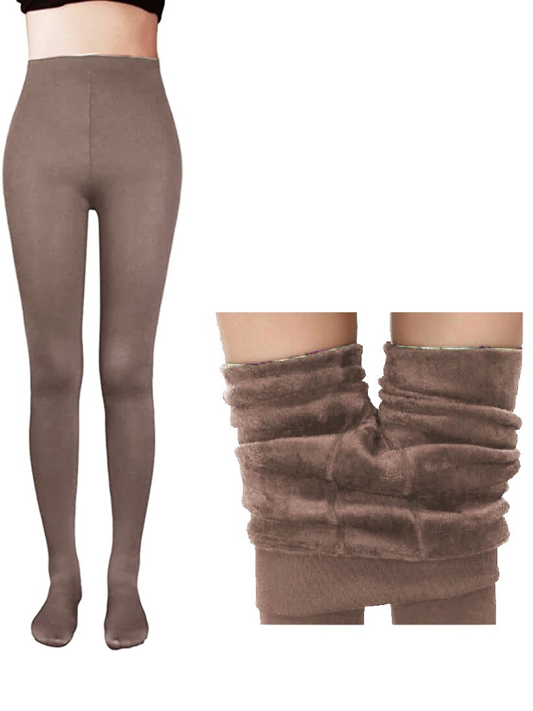 

Alexvyan High Rise Slim Fleece Fur Stretchable Winter Stockings, Brown