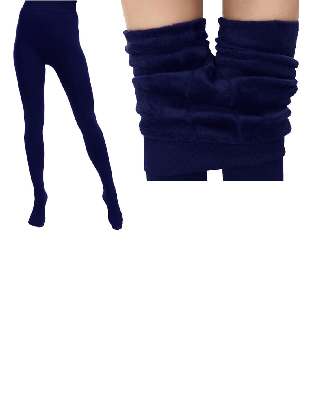 

Alexvyan High-Rise Opaque Fleece Stretchable Winter Stockings, Navy blue