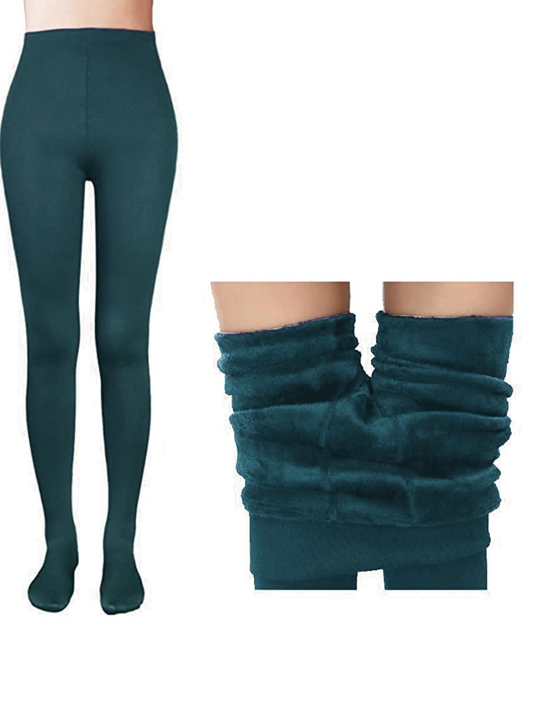 

Alexvyan High-Rise Opaque Fleece Stretchable Winter Stockings, Green