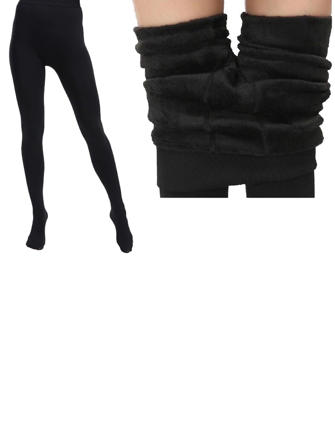 

Alexvyan High-Rise Opaque Fleece Stretchable Winter Stockings, Black