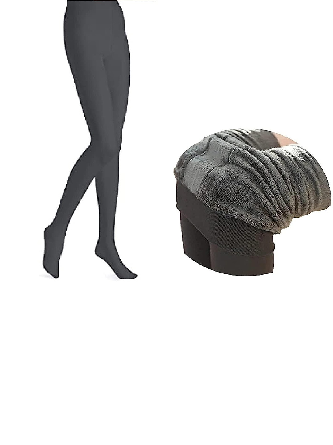 

Alexvyan High-Rise Opaque Fleece Stretchable Winter Stockings, Grey