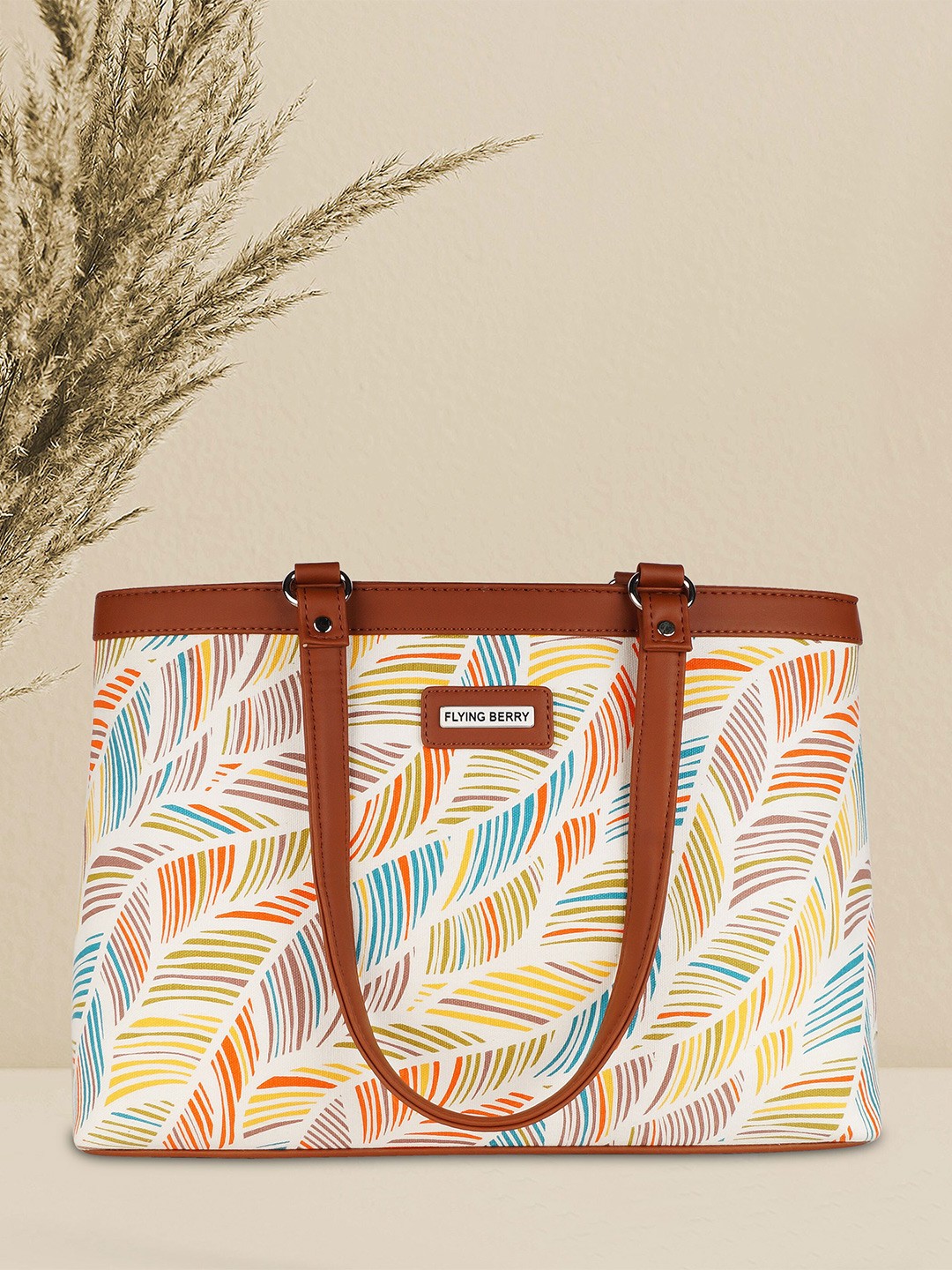 

FLYING BERRY Women White & Brown Printed Laptop Bag