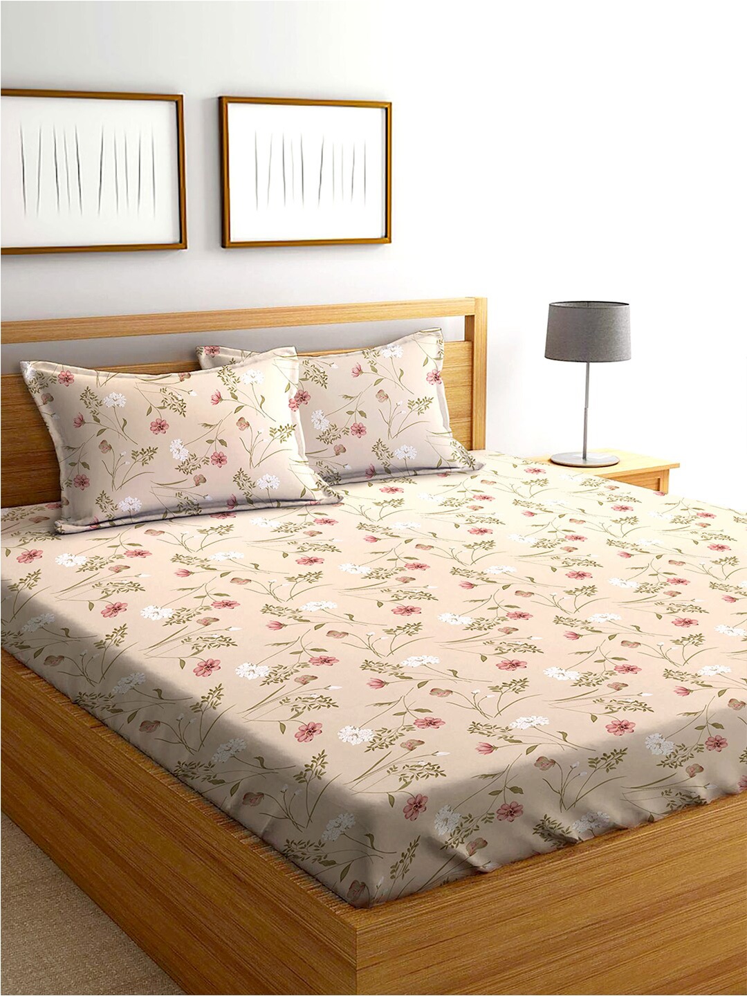 

AEROHAVEN Brown & Green Floral Cotton 240 TC Queen Bedsheet With 2 Pillow Covers
