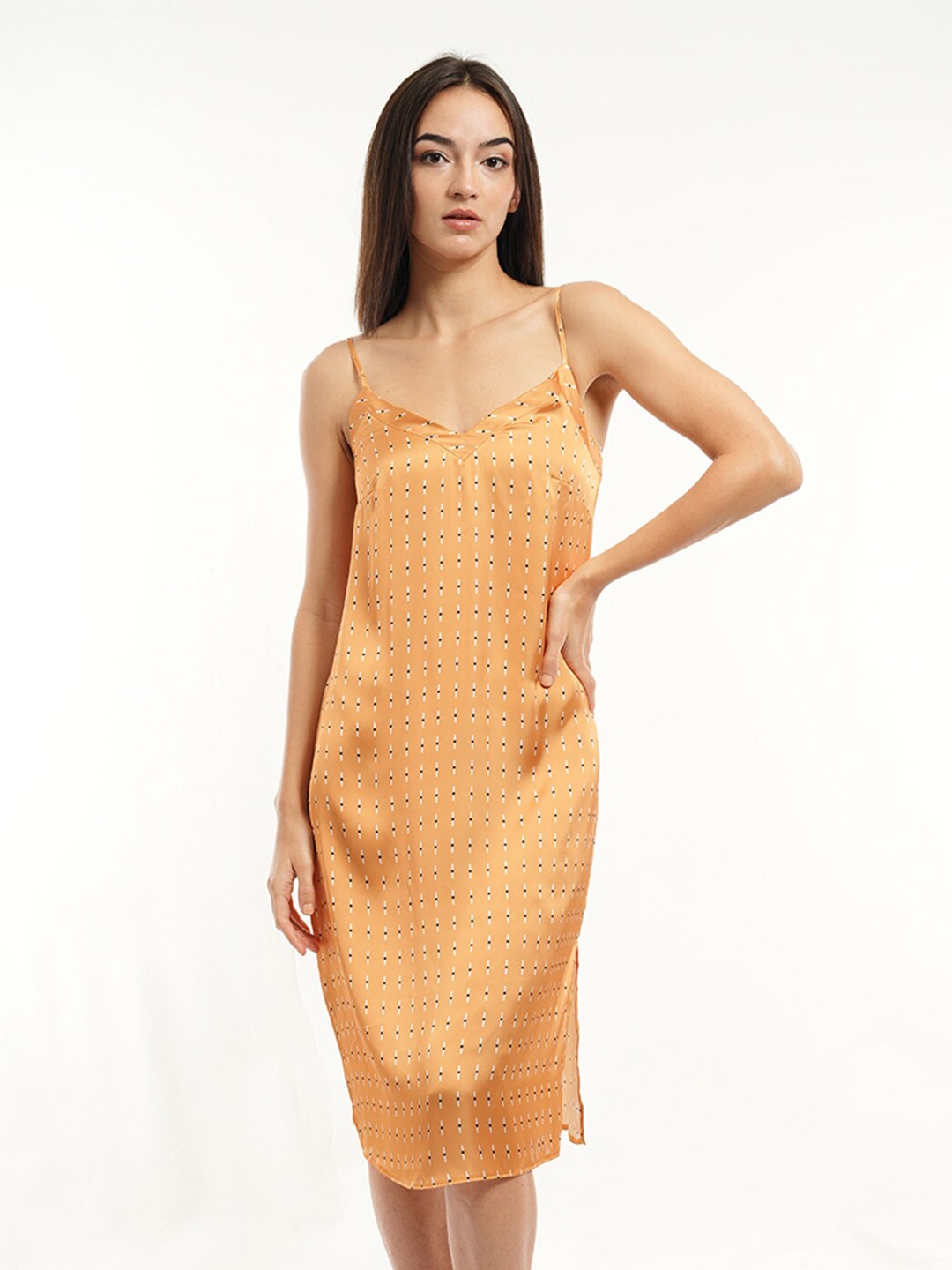 

mackly Printed Slip Nightdress, Orange