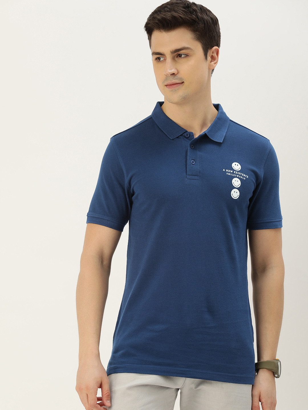 

Smiley Men Printed Polo Collar T-shirt, Navy blue