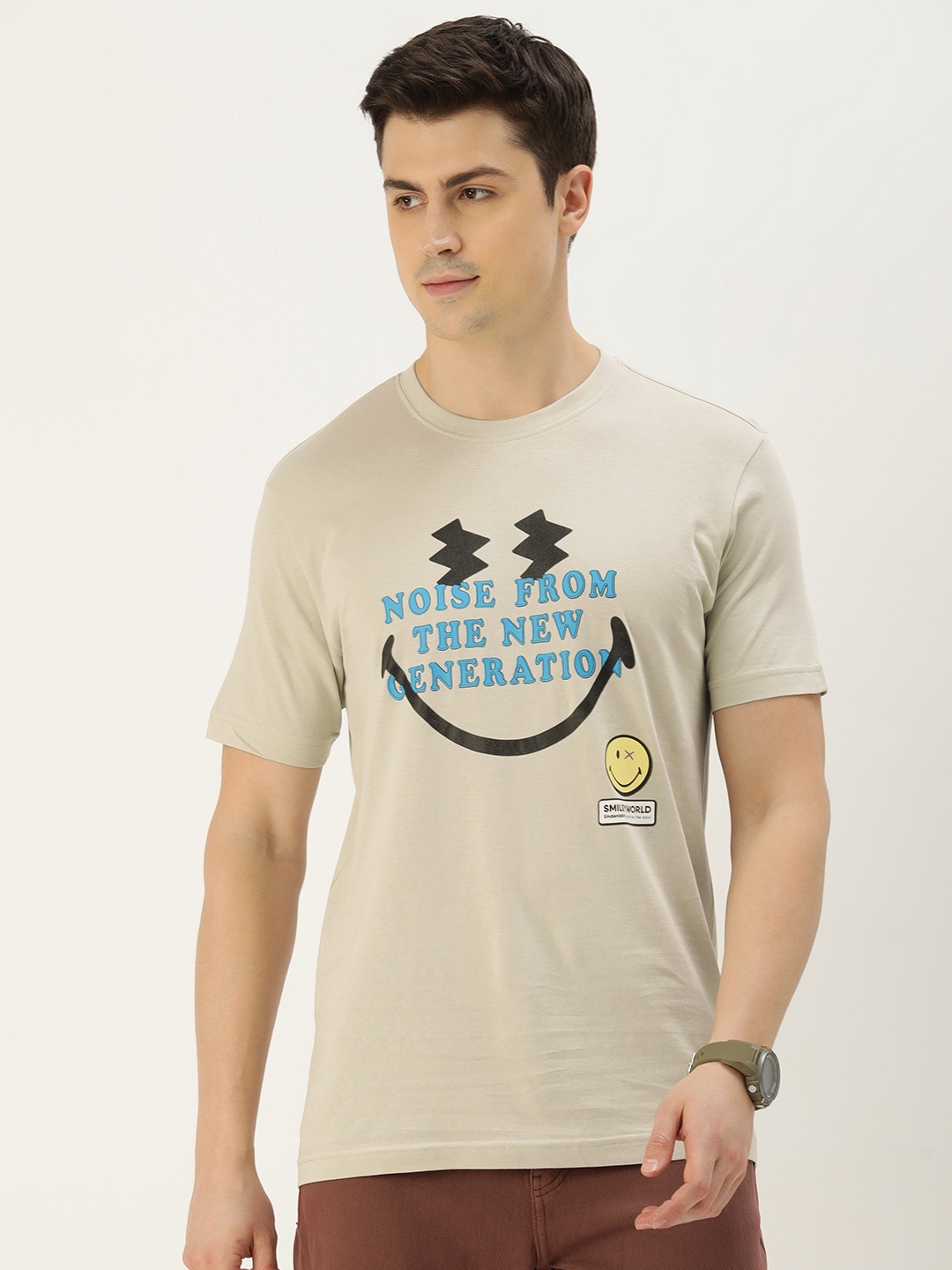 

Smiley Men Typography Printed T-shirt, Grey