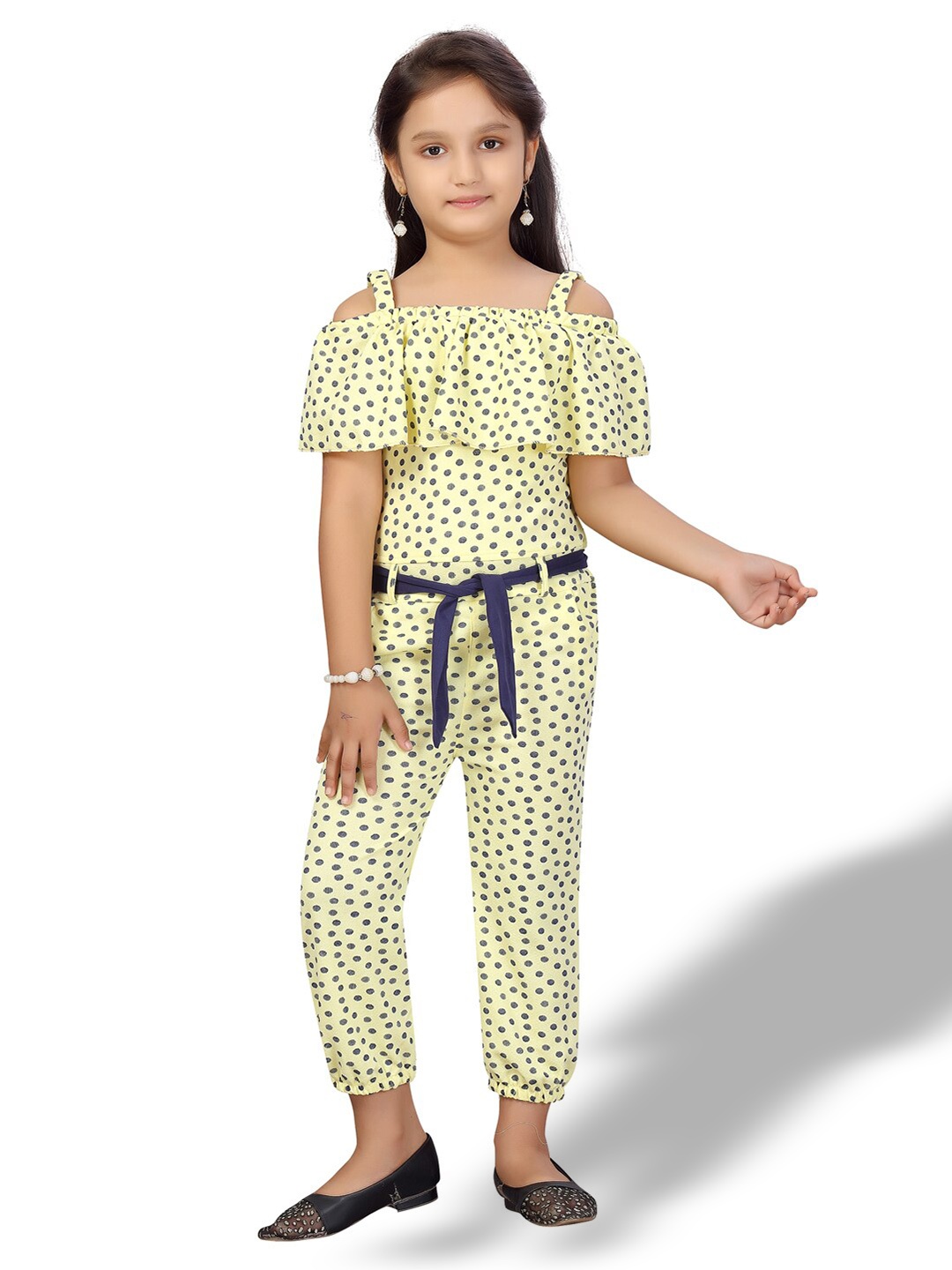 

BAESD Girls Printed Cotton Belted Jumpsuit, Yellow