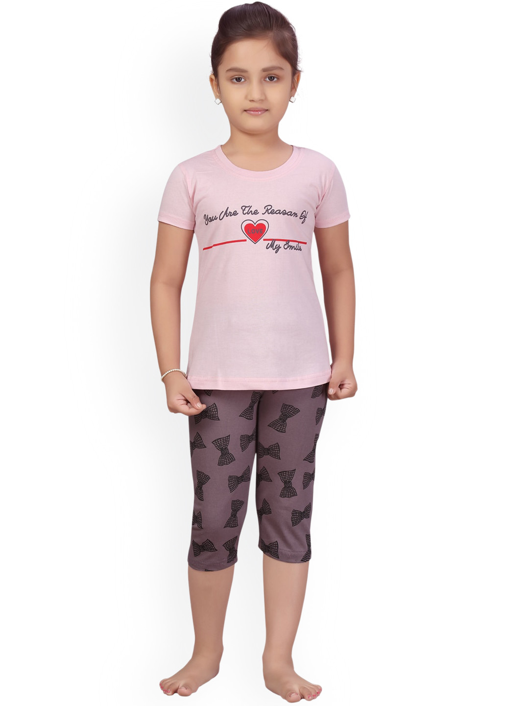 

BAESD Girls Printed Pure Cotton Night suit, Pink