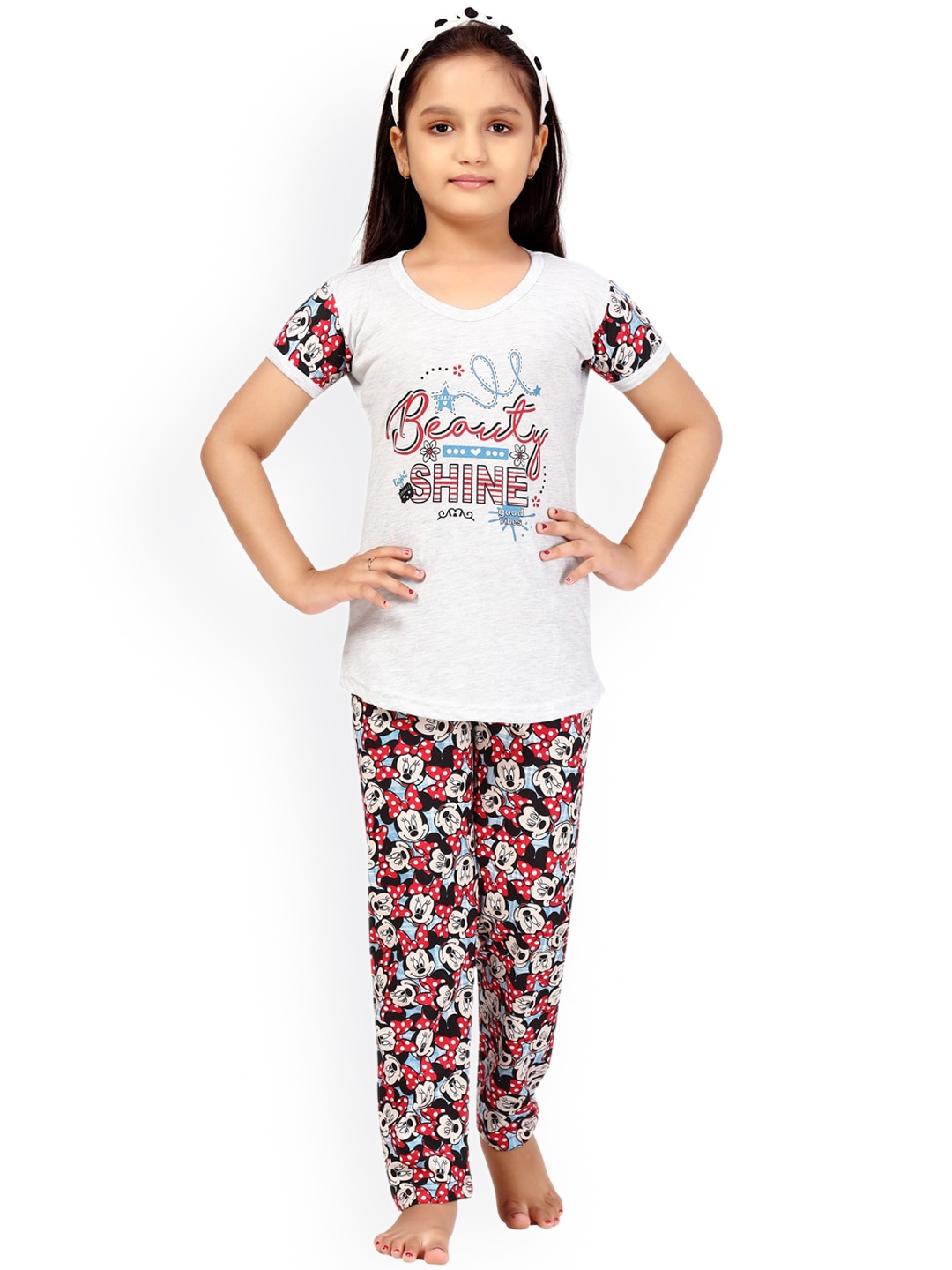 

BAESD Girls Printed Pure Cotton Night suit, White