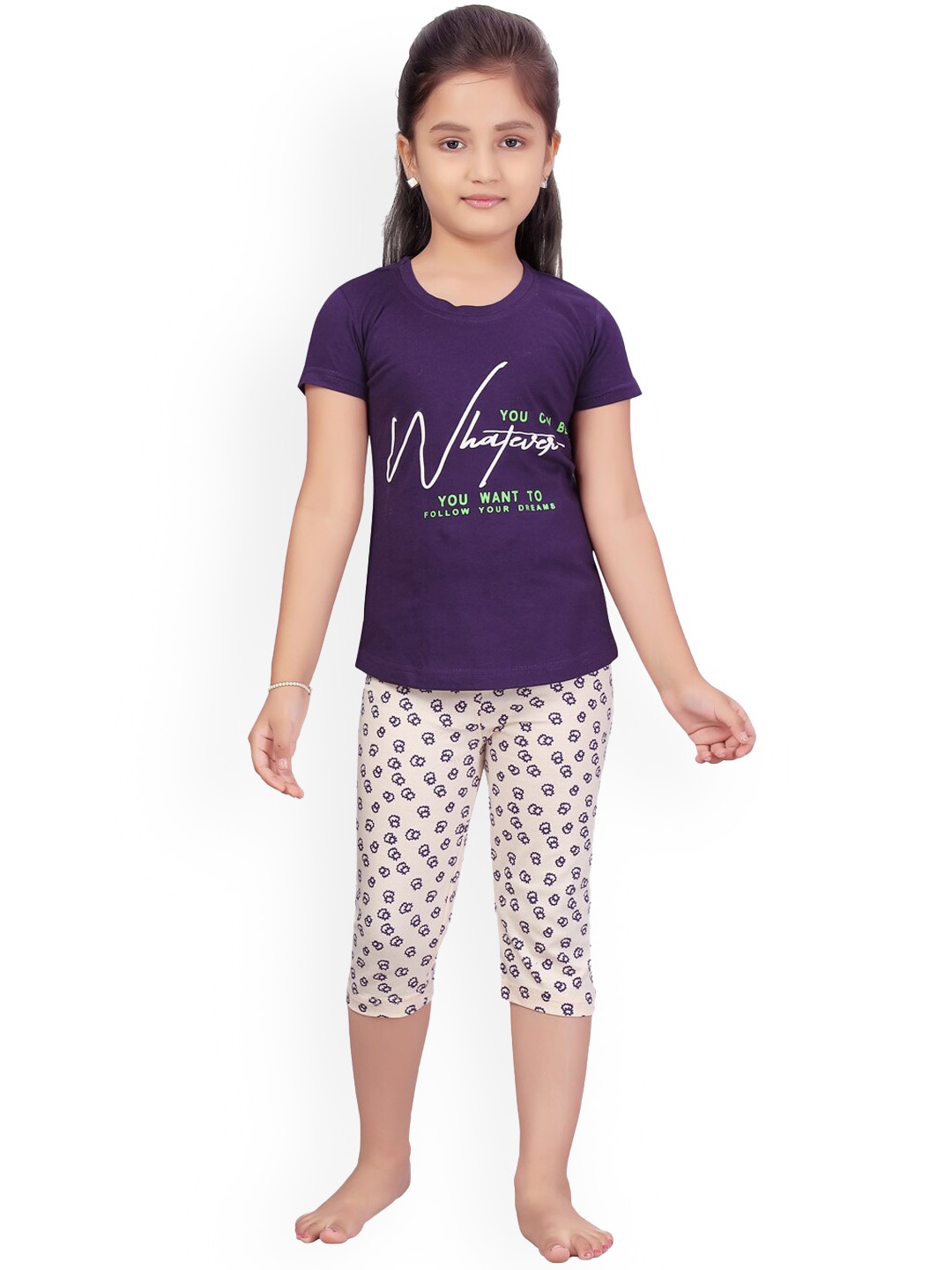 

BAESD Printed Pure Cotton Night Suit, Purple