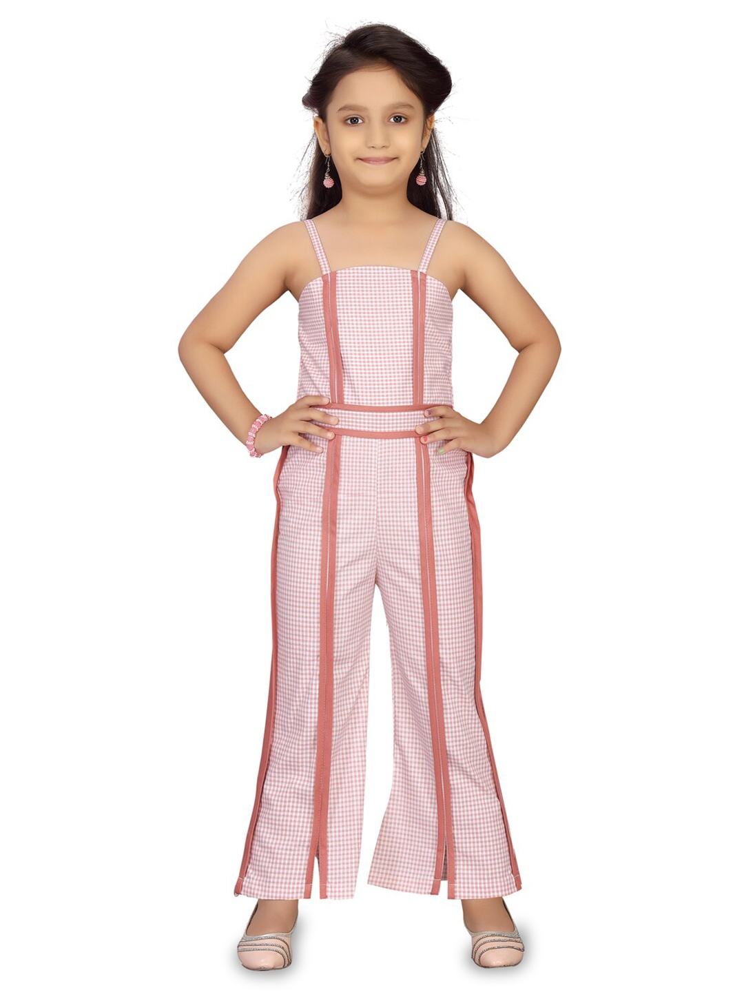 

BAESD Girls Checked Cotton Basic Jumpsuit, Peach