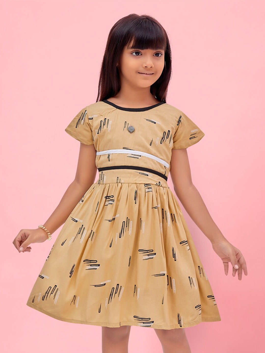 

BAESD Girls Abstract Printed Fit & Flare Dress, Beige