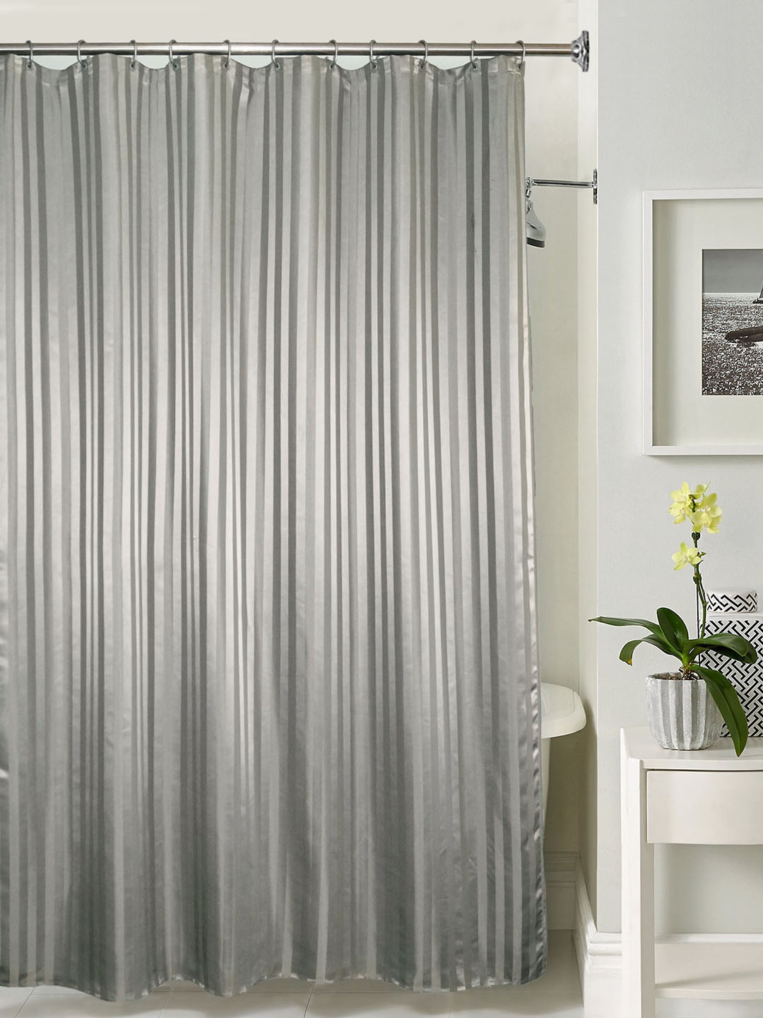 

Lushomes Grey Striped Shower Curtain