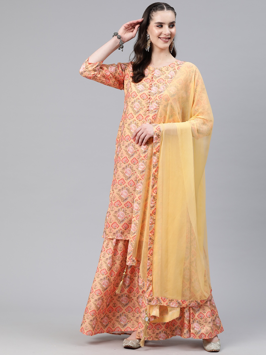 

Readiprint Floral Printed Regular Kurta with Sharara & With Dupatta, Yellow