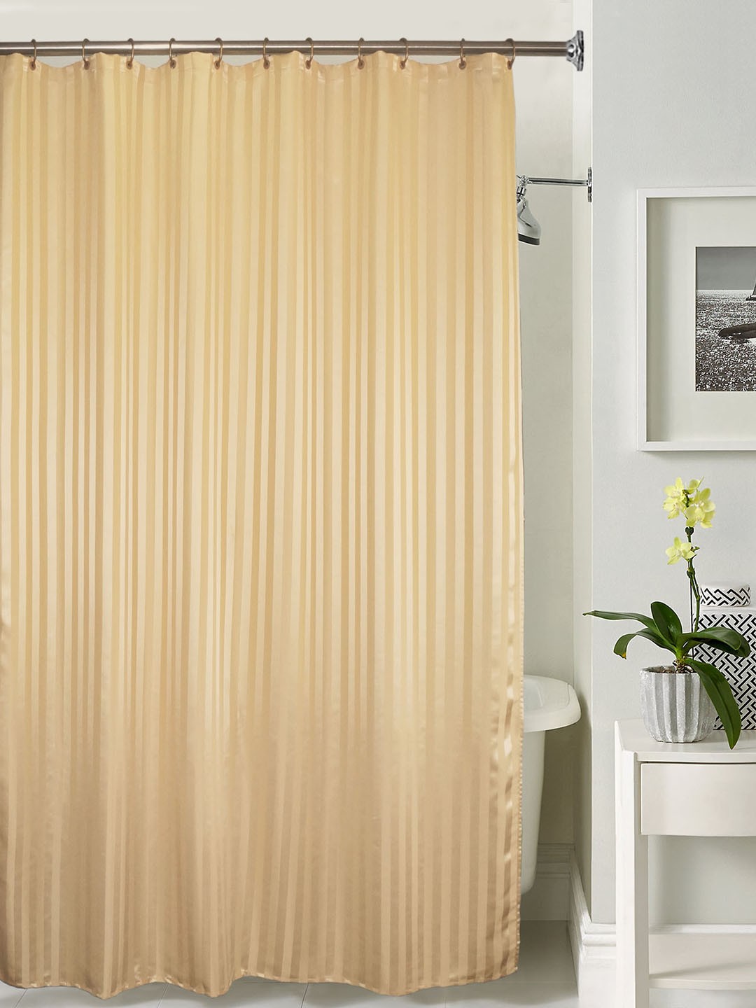 

Lushomes Beige Striped Shower Curtain