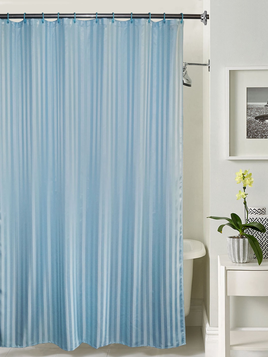 

Lushomes Blue Striped Shower Curtain