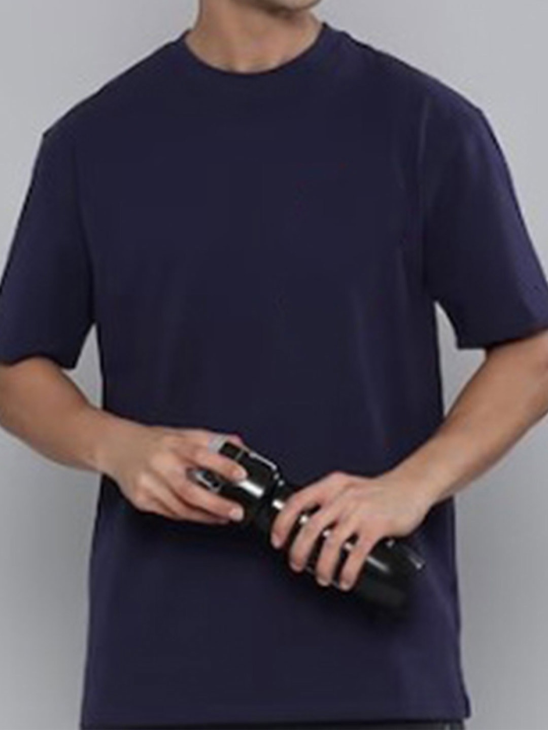

KAEZRI Round Neck Cotton Regular T-shirt, Navy blue