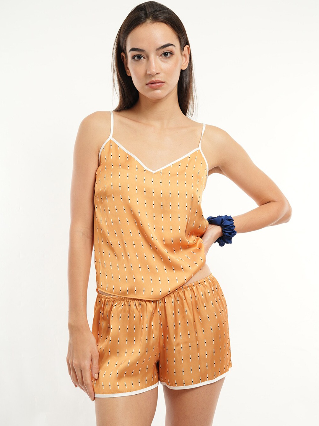 

mackly Geometric Printed Sleeveless Night Suit, Coral