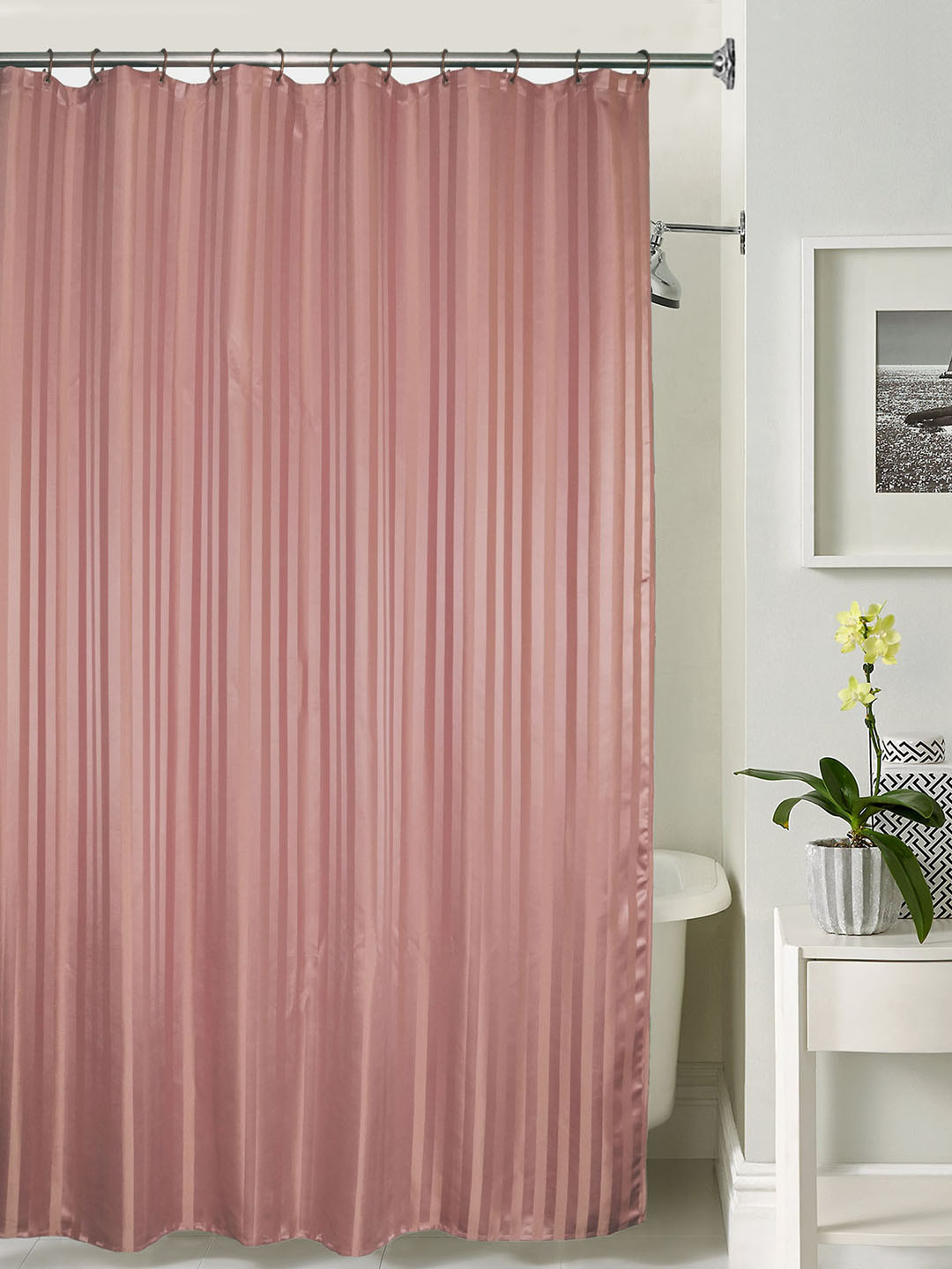 

Lushomes Pink Striped Shower Curtain