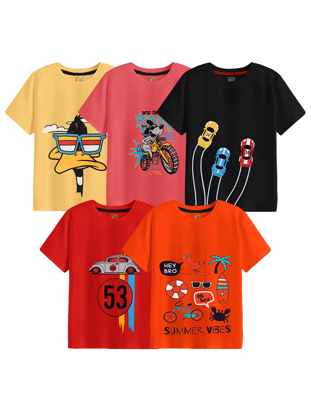 

BAESD Boys Pack Of 5 Graphic Printed Cotton T-Shirts, Orange