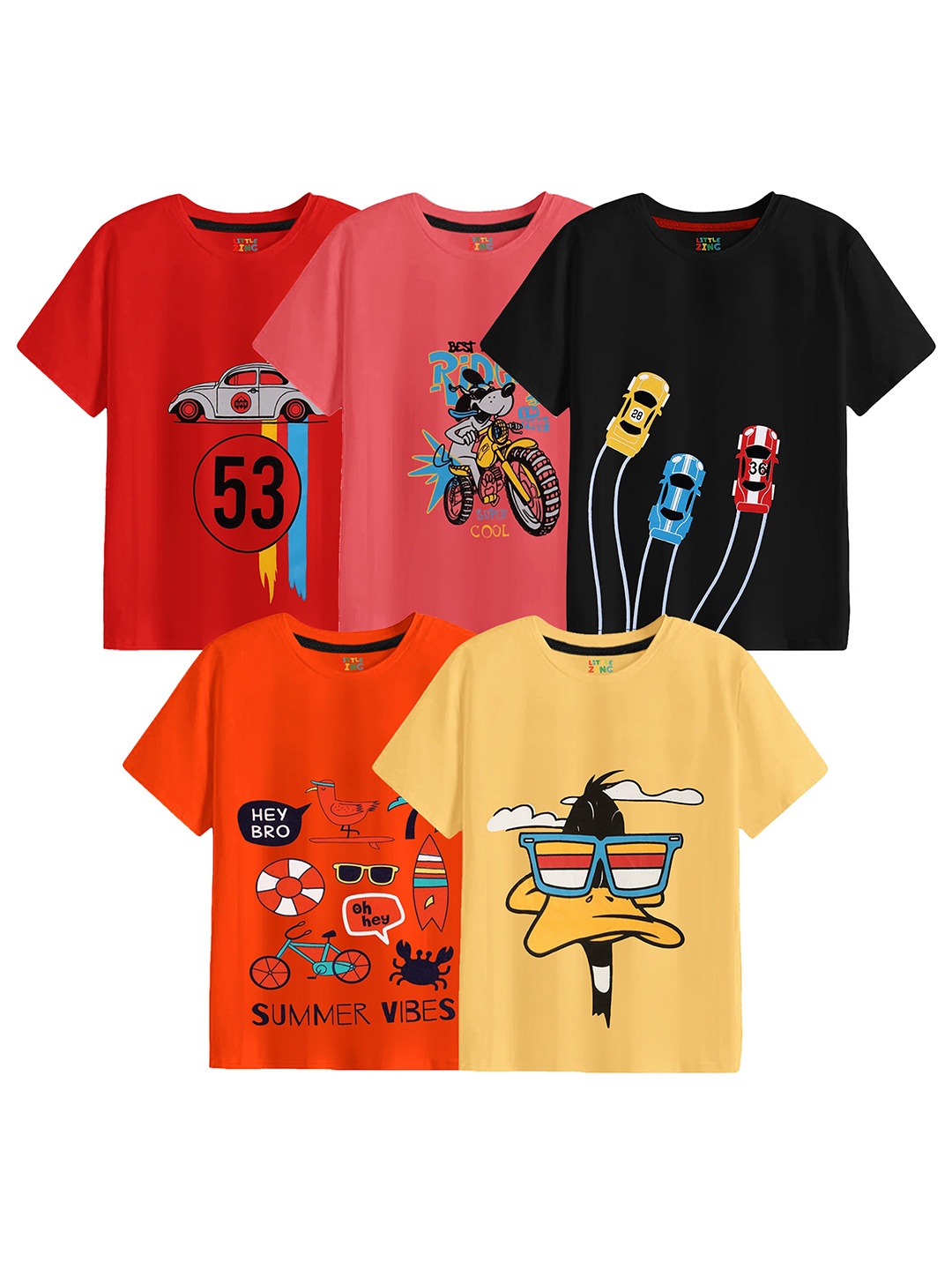 

BAESD Boys Pack Of 5 Graphic Printed Cotton T-Shirts, Orange